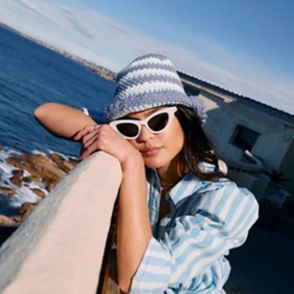 Free People Blue Crochet Striped Bucket Hat - Picture 3 of 3